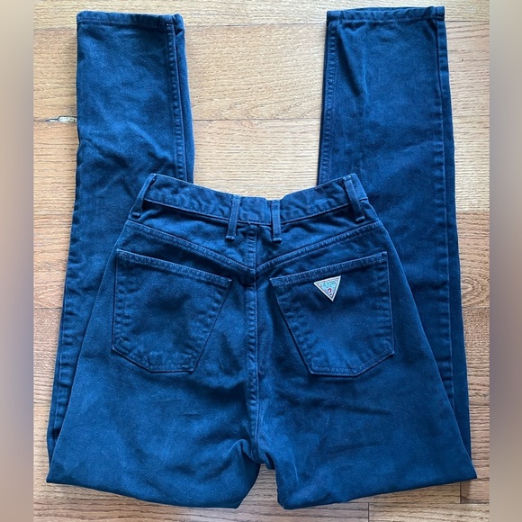 Guess VTG 90s Navy Black Corduroy High Rise Straight Leg Jeans 24 00 XS Retro - Picture 1 of 10